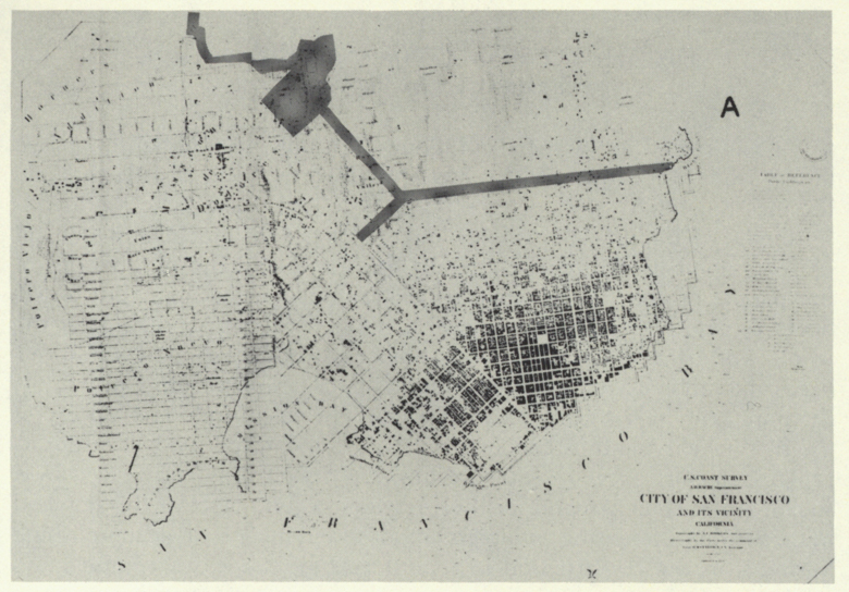  
                           Plan A: Map of San Francisco With Olmsted's Plan for Public Pleasure Grounds Superimposed
                        